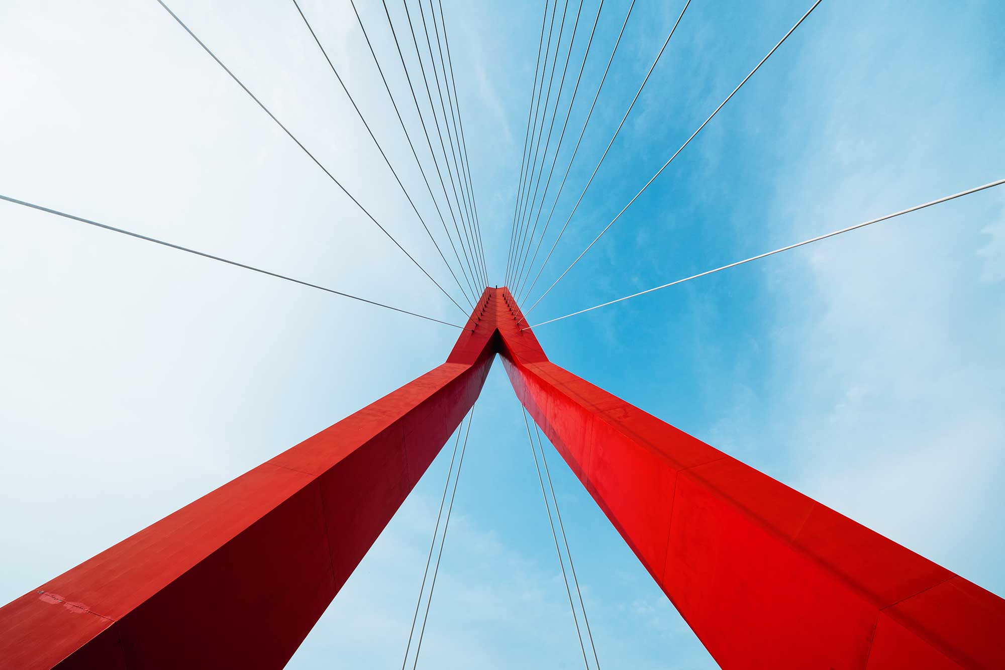 Red suspension bridge pylon